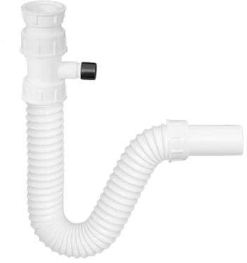 TEHNOEXPORT Flexibler PVC Siphon 1 1/2 (6/4, 38,1 mm) Geräteanschluss, Geruchsverschluss für Spülmaschine & Waschmaschine, Wandadapter 32/40/50 mm, Universal Küchensiphon, Ablaufschlauch S00013/M