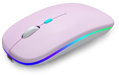 AIKOKOK Kabellose Bluetooth-Maus, LED, wiederaufladbar, leise, schlanke Laptop-Maus, Dual-Modus (BT5.2 + USB-Empfänger), tragbare optische Büro-Computer-Maus für Apple Laptop/iPad/Tablet/Mac/PC