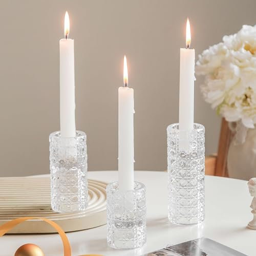 Amanman Kerzenständer für vier Verwendungszwecke, 3 Stück Kerzenständer für Stabkerzen, Stumpenkerzen, Teelichter und Blumen, stabile Kerzenhalter für Tischdekoration, drinnen und draußen