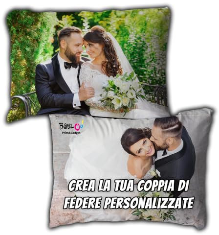 Babloo Coppia di Federe Personalizzate con Foto, Grafica, Nomi o Testo Letto Matrimoniale Idea Regalo Unica Personalizzabile Copricuscino per Decorazione Camera