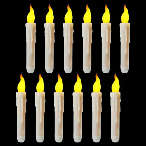 12 Pcs Led Taper Candles, Battery Operated Flameless Faux Candles for Wedding, Christmas, Birthday Party Decorations, Warm White 0.8 Inch x 6.7 Inch