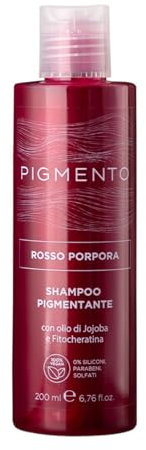 Pigmento, Shampoo Pigmentante per Capelli Naturali o Colorati, con Olio di Jojoba e Fitocheratina, Formula Nutriente, 100% Vegan e Senza Parabeni, Rosso Porpora 200 ml