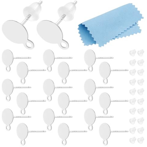BENECREAT 20 Stück 925 Sterling-Silber-Ohrringe Mit S925-Stempel, 6 mm Flache Ohrstecker Sicherheits-Ohrmutternverschlüsse Und Ohrstecker Zur Schmuckherstellung