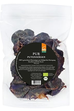 defu Hundesnack | 1 x 200 g | PUR Bio Putenmägen getrocknet | Natürlicher Premium Bio Kausnack für Hunde