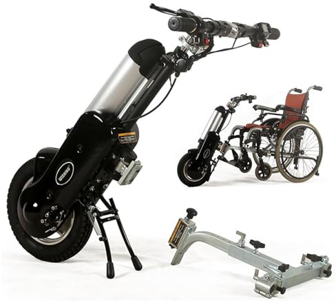 XNYXLPP Elektro-Handrad-Rollstuhlaufsatz, 12-Zoll-Rollstuhl-Zugvorrichtung – Vorderlicht + 3 Geschwindigkeiten + LCD-Display, 12-Zoll-Elektro-Handrad-Rollstuhl (Black)