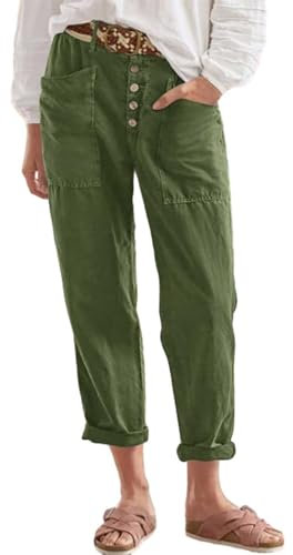TYUIOP Joggpants Damen Jeans Yogahose Damen Summer Lässig Leinenhose Hose Grüne Wasserdicht Pluderhosedamen Schnalle Weite 7/8 Leinenhose Hosen Sommerhose Damen