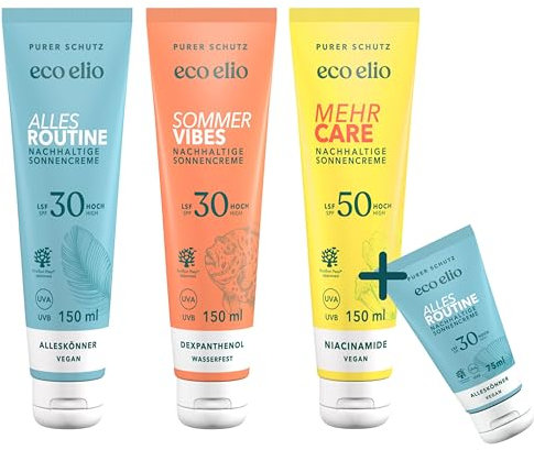 eco elio nachhaltige Sonnencreme Paket Awesome Foursome I 4 Sonnencremes mit LSF30 & LSF 50 I Sonnencreme Körper & Gesicht ohne Octocrylene und Mikroplastik