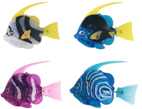 4 Stück Roboter Fisch, Robo Fische für Kinder Fisch Badewanne Spielzeug Kinder mit Leuchtende Wiederverwendbare Schwimmende Roboterfische Baby Badespielzeug Set für Kinder, Batteriebetrieben