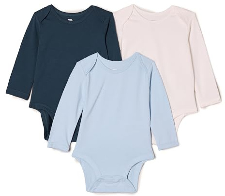 Amazon Essentials x Sofia Grainge Unisex Babies' Long-Sleeve Crew Neck Bodysuit, Pack of 3, Dark Navy/Ivory/Light Blue, 18 Months