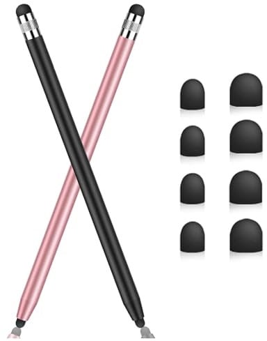 2Pack Stylus Pens for Touch Screens,Stylus pen with Six Replacement Rubber Tibs,Tablet Pen High-Sensitivity&Double-Ended Design for All Phones/Tablets/Samsung Galaxy/Xiaomi/IOS/Android (Black&Pink)