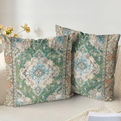 XPHZZL 2er-Pack weiche dekorative Kissenbezüge 60cm x 60cm quadratisch Dekokissen Bezug Bohemian-Stil Kissenbezüge für Sofa Schlafzimmer Outdoor Terrasse Garten Grün mit unsichtbarem Reißverschluss 24