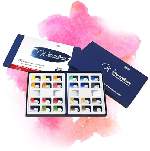 7 Artists Classic Aquarellfarben Rosa Gallery Set 24 x Näpfchen Lebendige Farben, Hochwertige Künstler-Aquarell, Künstler Aquarellkasten, Aquarell Malkasten