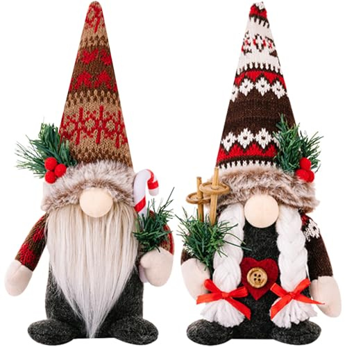 RoadLoo Weihnachtswichtel, Set mit 2 Weihnachtswichteln, handgefertigt, Plüsch, Weihnachtsmannelfen, Tischdekoration, Dankeschön, Geschenk, Weihnachtsdekoration für Zuhause, Küche, Bauernhaus