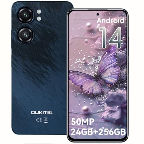 OUKITEL C58 Pro Smartphone Ohne Vertrag Android 14-24GB+256GB 50MP+8MP AI Kamera Handy Ohne Vertrag 6,7 Zoll 90Hz Display 5150mAh Handy Günstig, NFC,GPS, Dual SIM 4G Simlockfreie Handys