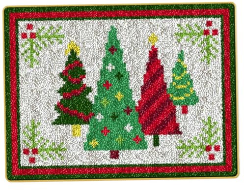 AOpghY Latch Hook Kit 20x15 Christmas Latch Hook Kits, DIY Rug Crochet Yarn Kits with Christmas Tree Pattern Christmas Carpet Kit Home Craft Supplies
