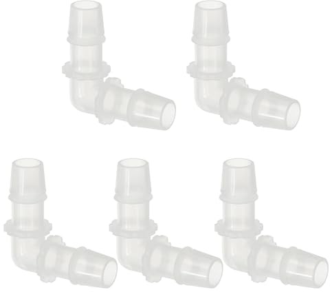PATIKIL 1/2 tum plastslanghulling 90 graders armbåge, 5-pack L-hullingar beslag 2-vägs lika taggfogkontakt skarvmaskin slangadapter unionadapter för akvarium bränsle gas flytande luft
