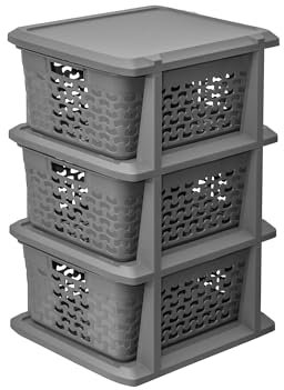 BranQ Home essential Universelles, multifunktionales Regal in Cotton Design, BPA-frei Kunststoff, 3 Körben, graubraune Farbe