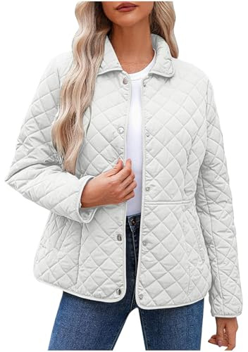 Manteau matelassé décontracté à manches longues pour femme, veste matelassée boutonnée de couleur unie, manteaux tendance, légers et chauds, vêtements d'extérieur d'hiver avec poches, Blanc 01, XL