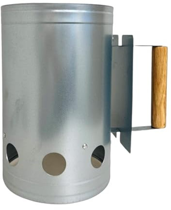 HAC24 XL Stahl Anzündkamin Holzgriff mit Hitzeschild Kohle Grillanzünder Grillstarter Kohleanzünder