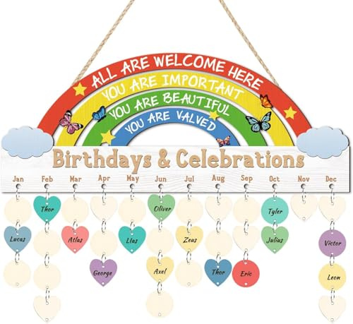 CHDITB Rainbow Birthday Calendar,Inspirational Quotes Birthday Reminder