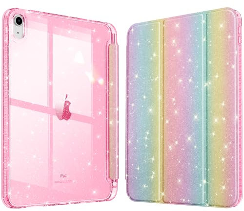 FINTIE Custodia per iPad (A16) 11ª Generazione 11 (2025) / iPad 10ª Generazione 10,9 (2022) con Portapenne - Antiurto Glittering Trasparente Cover Posteriore con Auto Sveglia/Sonno, Arcobaleno