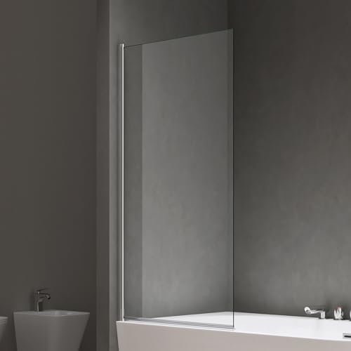 doporro Parete Vasca Doccia 80 x 140 cm Sopravasca Anta Girevole 180° in Vetro Temperato Trasparente 6 mm, Profilo Cromo Montaggio Reversibile Cortona201K
