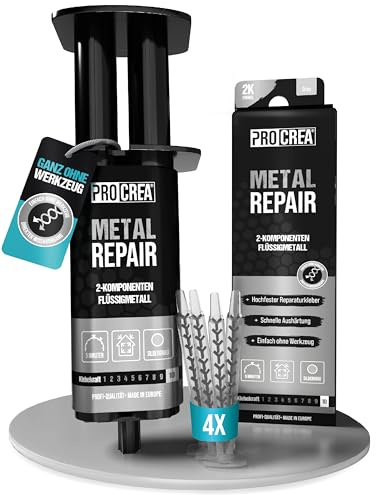 PROCREA® Flüssigmetall Metal Repair [inkl. 4x Mischern] Extra starker & hitzbeständiger Metallkleber in praktischer Spritze - 2-Komponenten-Klebstoff und Spachtelmasse für Metall - Profi-Qualität