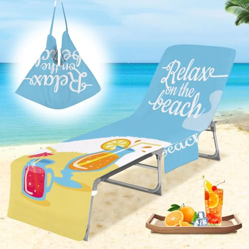 Cyiecw Frottee Schonbezug für Gartenliege, 75x210cm Liegenauflage mit 2 Taschen, Mikrofaser Schnelltrocknend Strandhandtuch für Sonnenliege Schwimmbäder Strände Garten