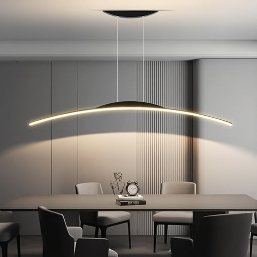 Moderne LED Hängeleuchte mit Fernbedienung – Höhenverstellbare Pendelleuchte dimmbar, Eleganter Bogen-Design für Küche, Esstisch, Wohnzimmer & Büro – Energieeffiziente Deckenlampe (Schwarz, 150cm)