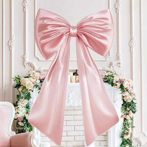 lelewangluo Large Bow Decor, Giant Bow Decoration Satin Ribbon Room Decor Accessories, Hanging Wall Decor for Wedding Christmas Birthday Baby Shower Party Supplies (Pink)