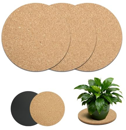 Bamworld 3 Stück Pflanzenuntersetzer, Runde Kork-Untersetzer 20 cm, Weich für Blumentöpfe Innen und Außen