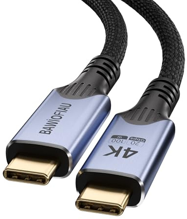 BAWIOFIAU Cavo USB Type-C 100W Ricarica Rapida 0,6M，Cavo USB C USB C 3.2 Gen2×2 20Gbps, Trasmissione Video 4K @ 60Hz Tipo C Compatibile per Thunderbolt 4/3