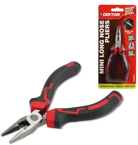 DEKTON VDE Mini Long Nose Pliers – Heat-Treated Carbon Steel, Spring Release, Anti-Slip Grips for Jewellery, Electronics, Crafting, Wire Cutting and Precision Work