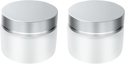 Amcbkyea 2 Pots Cosmétiques Vides 50ml - Petit Pot en Verre Dépoli avec Couvercle Argenté pour Crèmes, Voyage, DIY - Récipient Étroit pour Échantillons, Baumes
