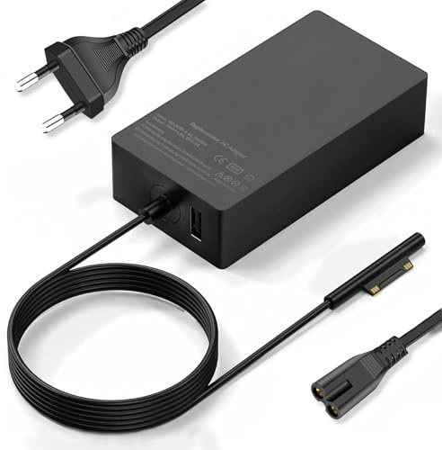 Caricatore Surface Pro 65W 15V 4A Alimentatore per Microsoft Surface Pro 11/10/9/8/7+/6/5/4/3/X, Surface Laptop 1/2/3/4, Book 1/2, Surface Go 1/2 Tablet Windows 1796 1800 Caricabatterie con Port USB