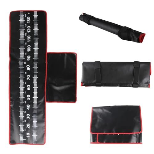 CashMuch Angelmatte Abhakmatte mit Maßband und gepolstertem Knieschoner, 140 x 35 cm, tragbare Rollmatte für Raubfische, Schwarz und Rot