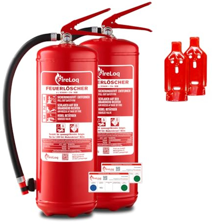 FireLoq 2X 6L Schaumlöscher 27A | 183B mit Prüfnachweis, Wandhalter und Manometer