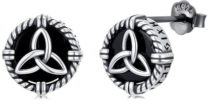 Wikinger Rune Ohrstecker Schwarzem Onyx 925 Sterling Silber Hypoallergen Rund keltischem Knoten Ohrstecker Schwarzem Onyx Ohrringe für Damen Mann 9 mm Weihnachts Geburtstags Geschenke