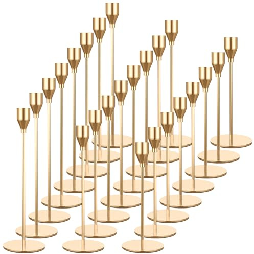 Set mit 24 goldenen Kerzenhaltern, französische Kerzenhalter für Spitzkerzen, Kerzenhalter passend für 3/4 Zoll Dicke Kerzen, Kerzenhalter für Hochzeit, Party, Heim, Abendessen bei Kerzenschein