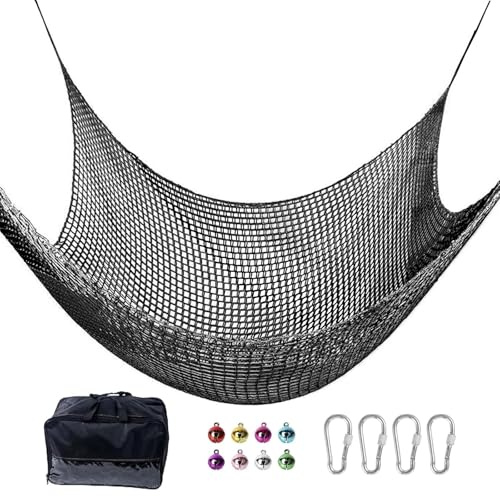 3x3m Heavy-Duty Climbing Cargo Net – Double-Layer Polyester Black | Versatile for treehouse, playground, obstacle course, or swing hammock. Includes hardware kit for easy installation.