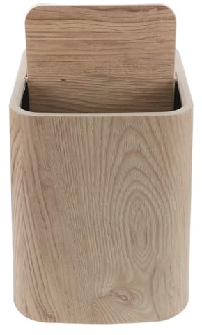 TOMETURE Papelera Baño Madera Estética de 8,5l con Tapa, Diseño Retro Imitación Madera, Construcción Estable y Compacta para Hotel y Sala