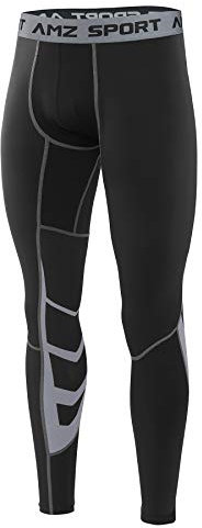 AMZSPORT Herren Fitness Hose Pro Cool Compression Tights Funktionswäsche Pants, Schwarz, L