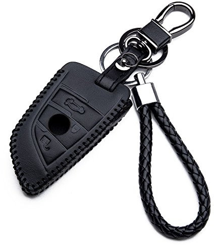 KASER Housse en Cuir pour Clé BMW 3 Boutons avec Porte-Clés BMW Serie 2 7 X5 X6 Nuovo Smartkey Étui de Protection Cover Coque pour Télécommande KeylessGO