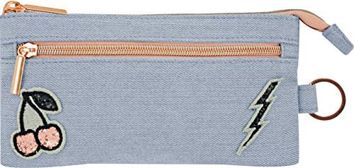 Lauren & Johnny 50414 Lauren Zippered Denim Pencil Pouch, 8.26 x 0.39 x 4.52 Inches, Denim with Rose Gold Accents