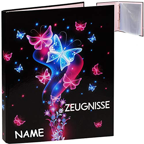 alles-meine.de GmbH Zeugnismappe/Ringbuch/Zeugnisringbuch - Zeugnisse Schmetterlinge & Blumen - inkl. Name - Erweiterbar für Einsteckseiten + Einlagen - A 4 - Dokumentenmap..