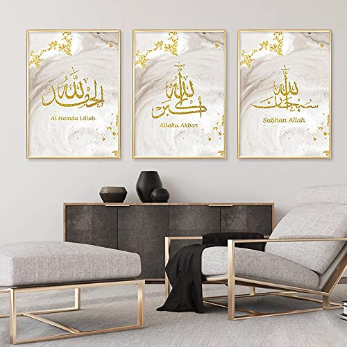 Nordic Ideas Set di 3 poster Islam dorato 30 x 40 - Quadro arabo, citazione casa, decorazione da parete, poster, stampa decorativa soggiorno moderno PTGL003-M