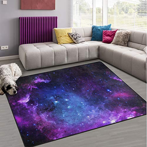 Naanle Galaxy Universe Space Rutschfester Teppich für Wohnzimmer, Esszimmer, Schlafzimmer, Küche, 150 x 200 cm, Galaxie-Lila, Kinderzimmerteppich, Bodenteppich, Yogamatte