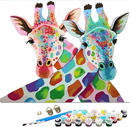 ABEUTY Malen nach Zahlen Giraffe Tier Bunt, DIY Ölgemälde auf Leinwand Gemälde 40x50cm Wandkunst