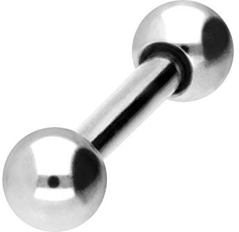PIERCINGLINE Chirurgenstahl Barbell 2 KUGELN Piercing Stab Brust Intim Ohr Zunge Silberfarben 3 x 1,2 x 8 mm