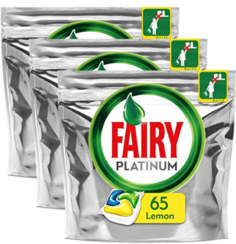 Fairy Platinum Lot de 3 boîtes de capsules pour lave-vaisselle Citron 65 par paquet (195 comprimés)